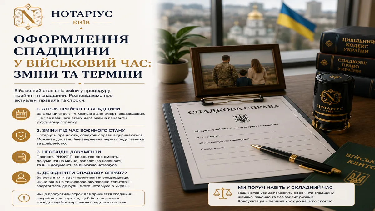 Оформлення спадщини у воєнний час — прев'ю статті на сайті нотаріуса в Києві