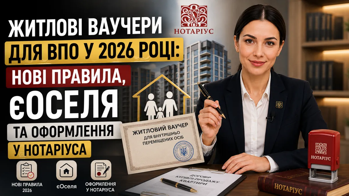 Житлові ваучери для ВПО у 2026 році — прев'ю статті на сайті нотаріуса
