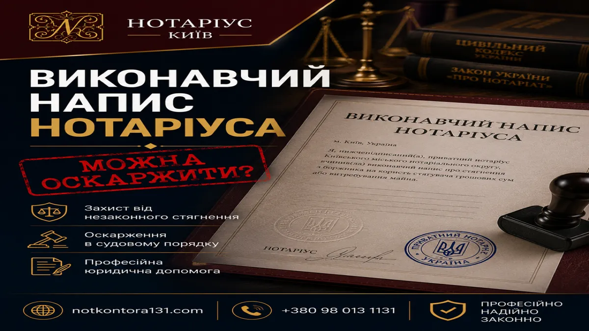 обкладинка статті: Алгоритм оскарження виконавчого напису нотаріуса в Україні — інструкція для мешканців Києва та області