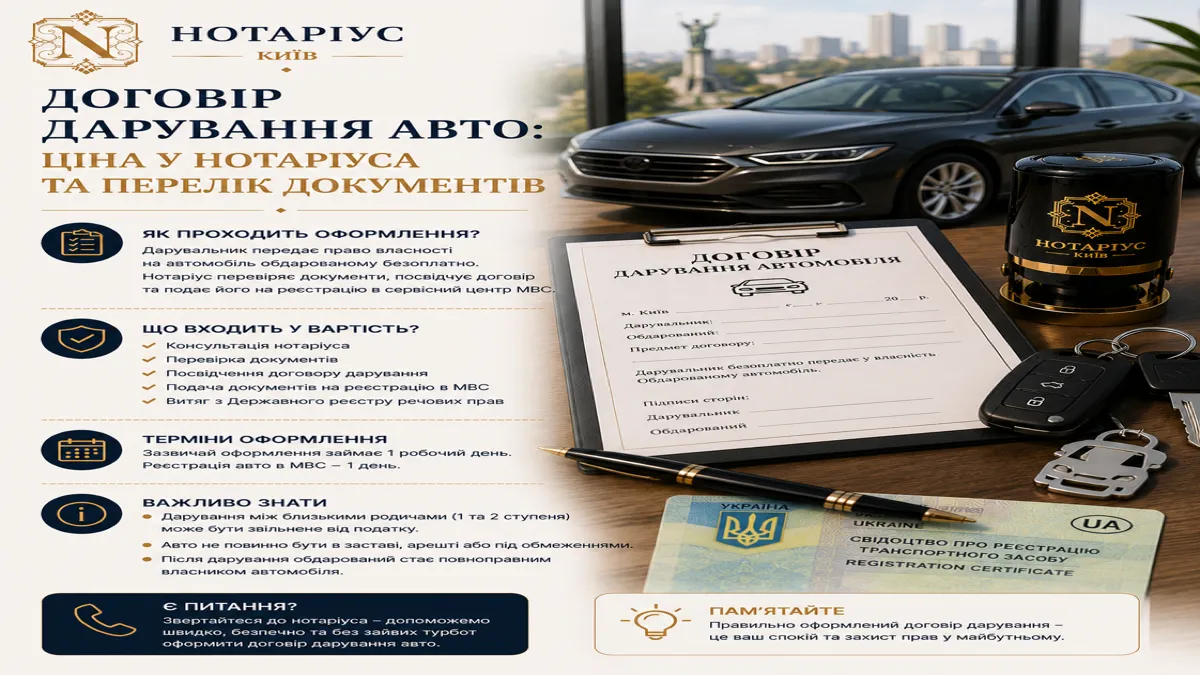 Податки та пільги при оформленні договору дарування автомобіля у нотаріуса в Києві