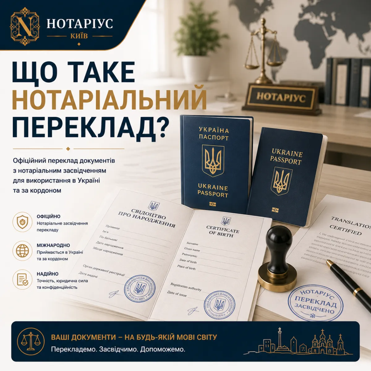 обкладинка статті: Нотаріальний переклад документів у Києві: навіщо потрібен і як оформити