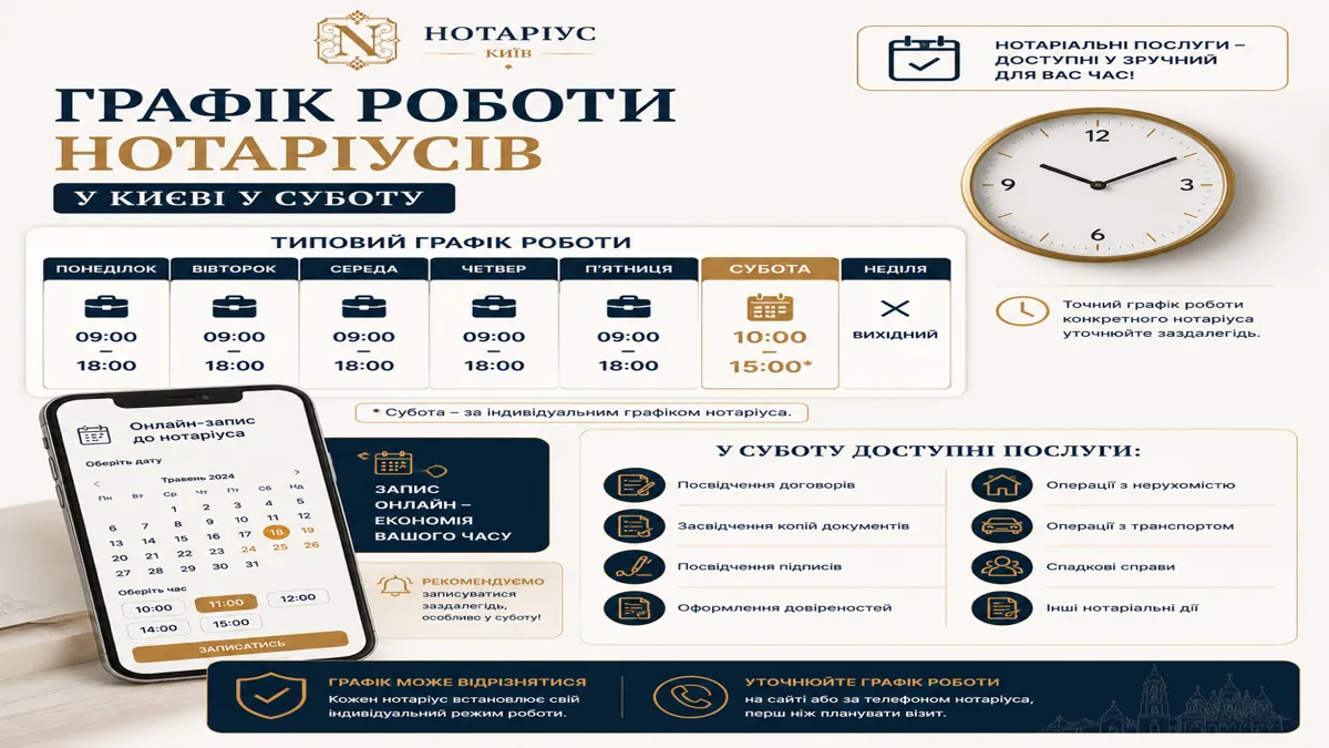 Прийом у приватного нотаріуса в суботу в Києві — оформлення документів